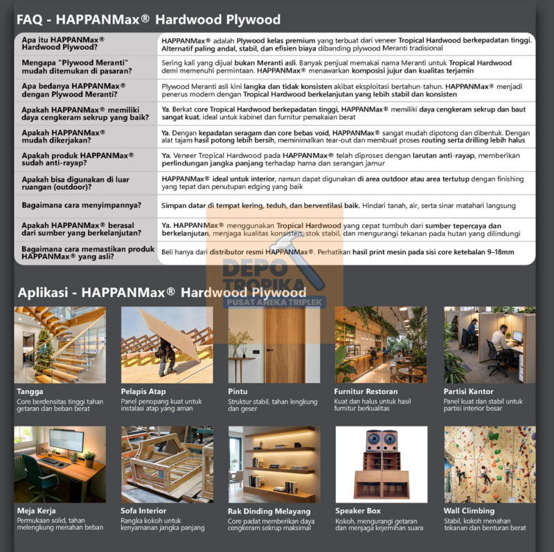 HAPPANMax® – Hardwood Plywood | Alternatif Triplek Full Meranti, Kuat & Daya Tahan Tinggi
