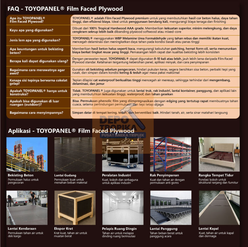 TOYOPANEL® - Film Faced Plywood | Triplek Film Phenolic Cor 2 Muka, Digunakan Berulang 8~10x!